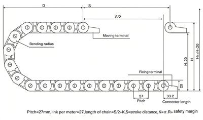 15mm Inner Height Semi Enclosed Drag Chain Drawing