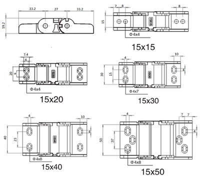 15mm Inner Height Semi Enclosed Drag Chain Connector Drawing