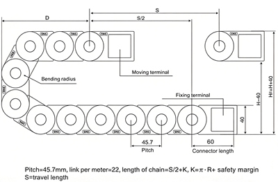 25mm S Shape Nylon Cable Carrier Drawing-1