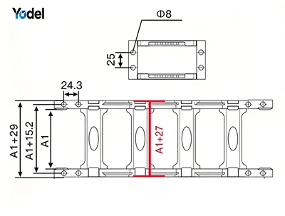 35mm Side Open Enclosed Cable Track Chain Drawing