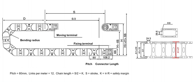 45mm Side Open Cable Carrier Engineering Layout