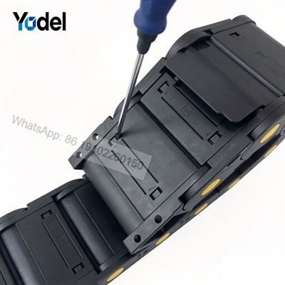 Snap-Open Cover View of 55mm Inner Height Enclosed Nylon Cable Chain for Easy Wiring