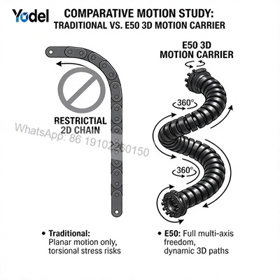 360-Degree Rotational Flexible 3D Cable Carrier in Motion